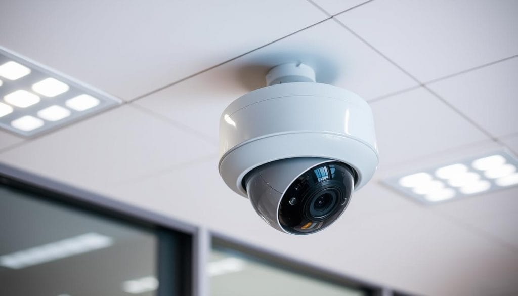 IP megapixel dome surveillance camera installed in Texas business ceiling