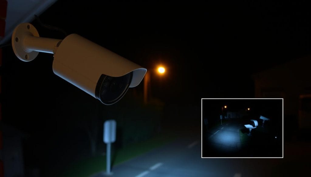 IP megapixel surveillance camera with night vision capturing clear footage in darkness