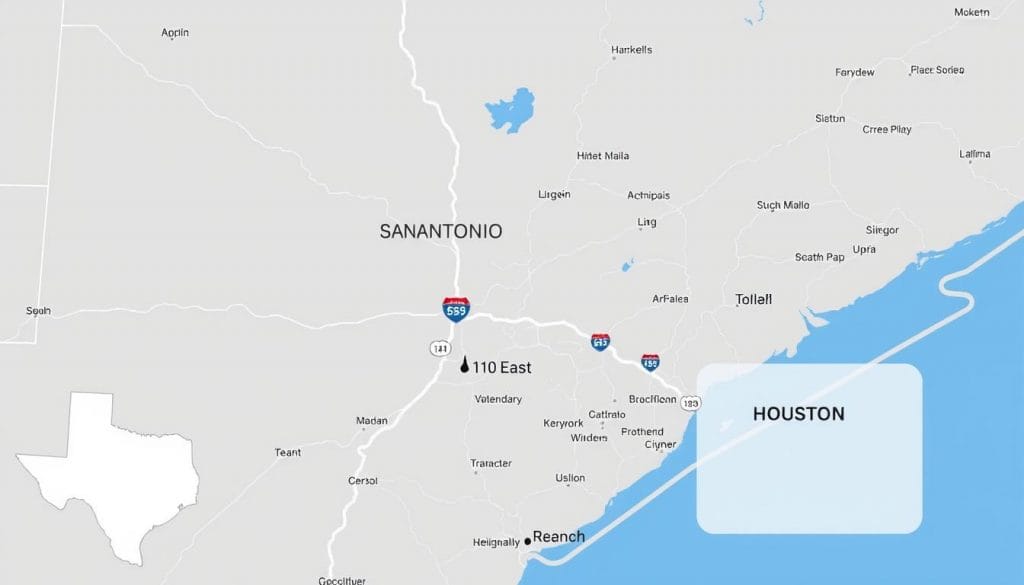 Map showing route from San Antonio to Houston for IP megapixel surveillance cameras