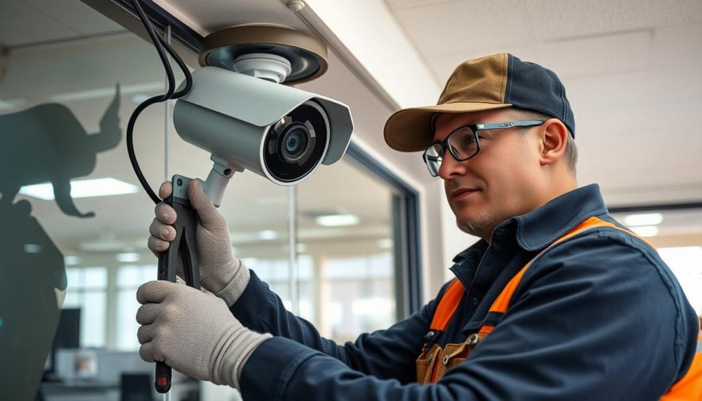 Professional installation of IP megapixel surveillance cameras at Texas business