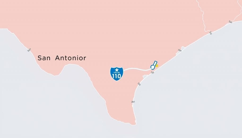 Map showing route from San Antonio to Houston for retail security cameras