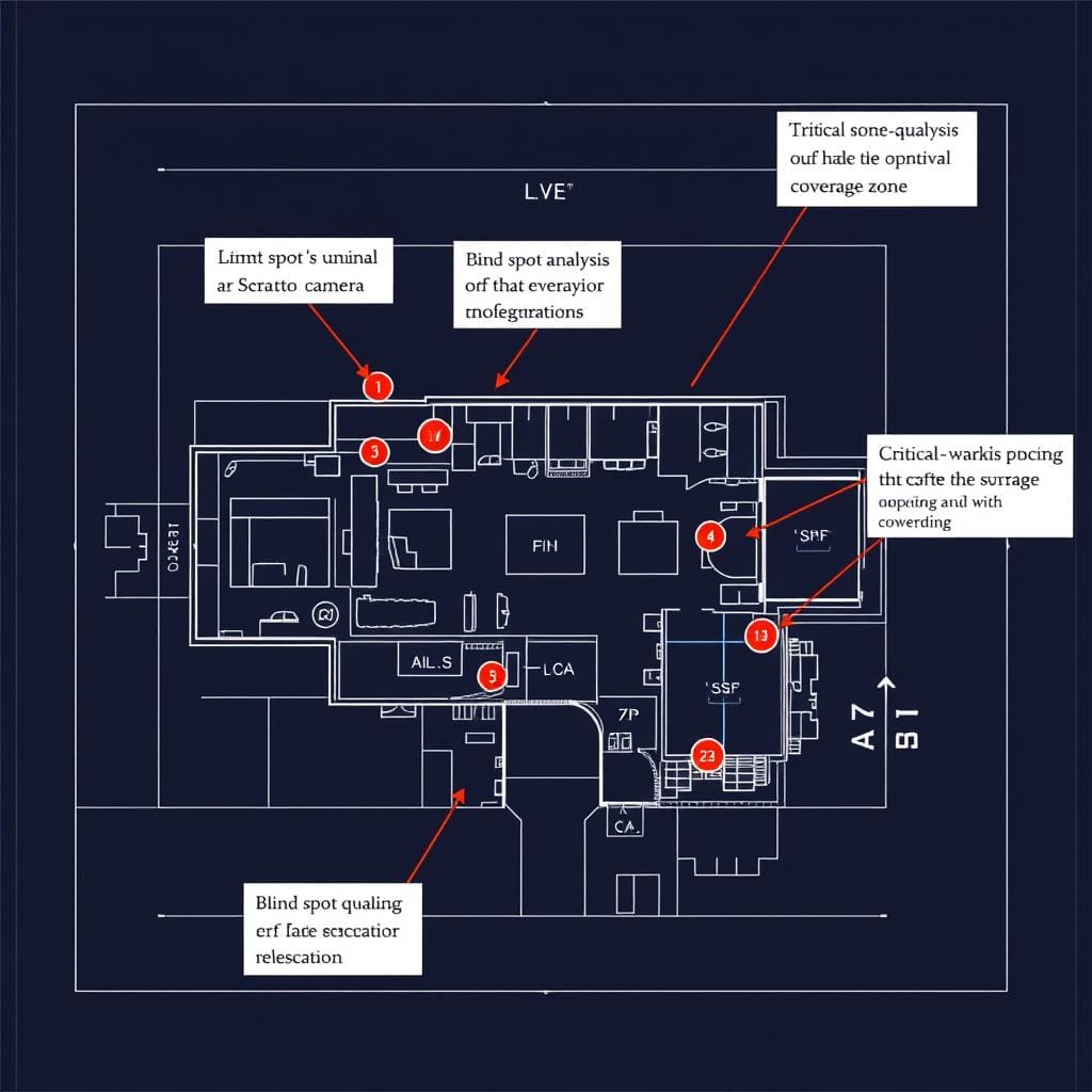 Blueprint showing strategic AI surveillance camera placement throughout a property