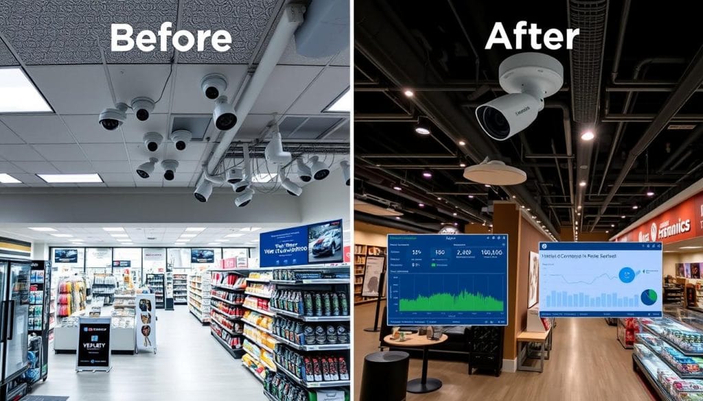 Houston retail store protected by AI surveillance cameras showing security improvements
