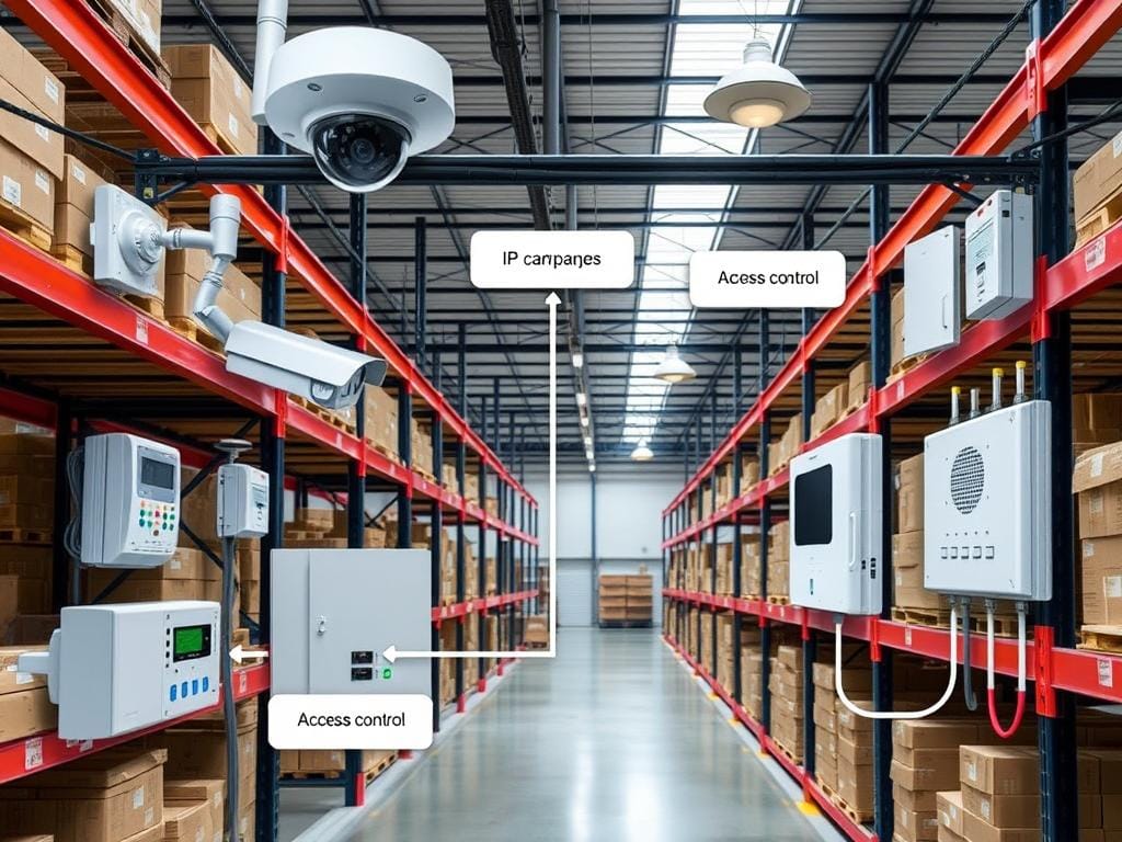 Warehouse security system with cameras and access control