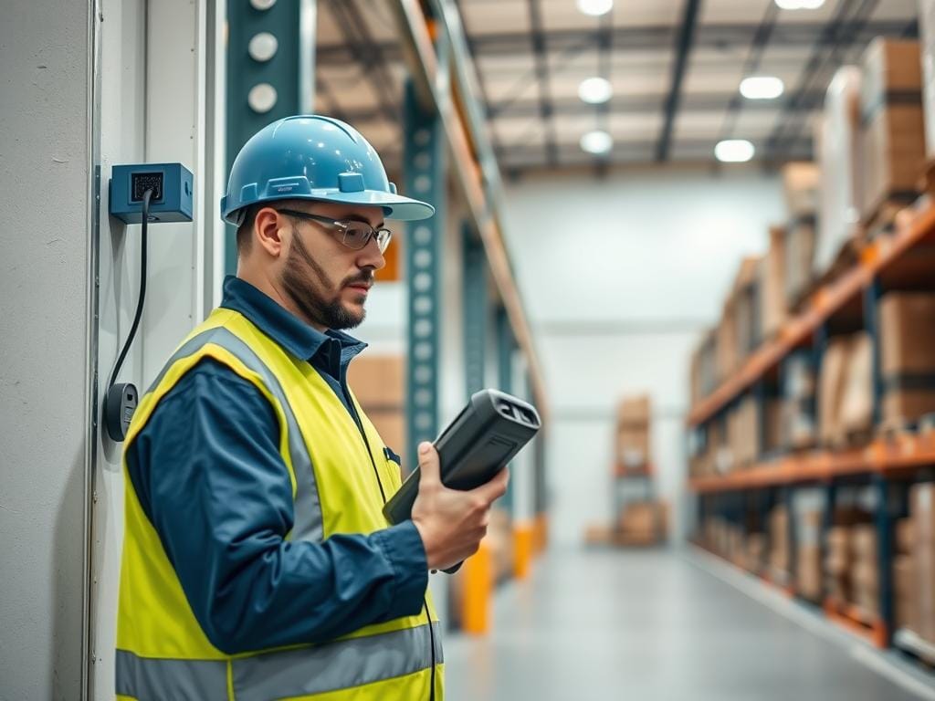 Warehouse worker using connected devices powered by data drops